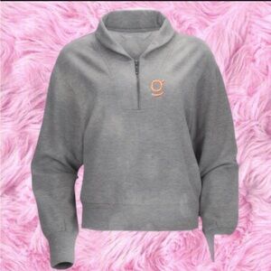 Gray Quarter-Zip Henley. sweatshirt with pink embroiderred g -“girl power.”